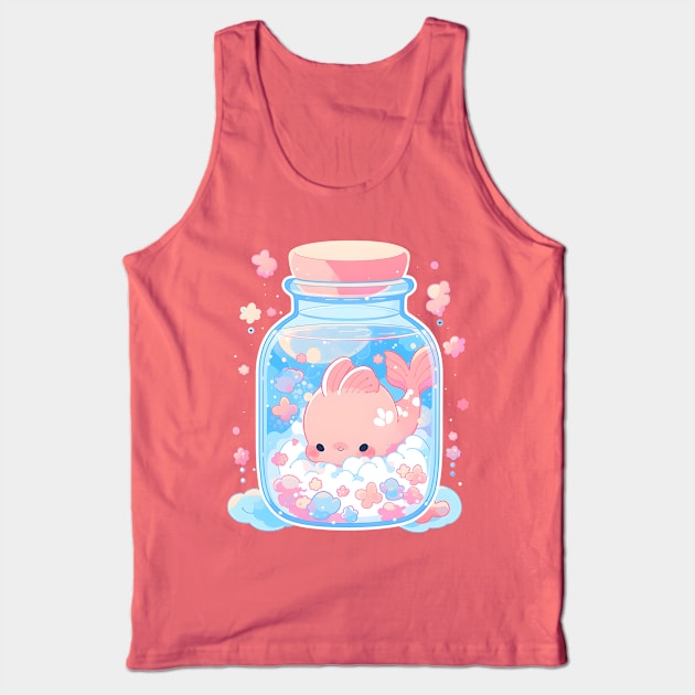 Adorable Anime Style Fish in a Glass Jar - Cute Aquatic Art Tank Top by Chibidorable